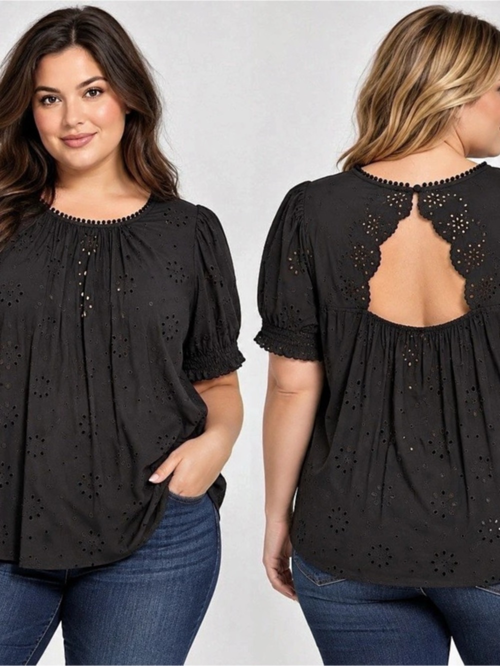 Torrid Black Eyelet Blouse with Back Cutout Size 2 / 2X
